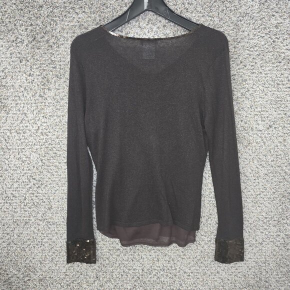 Talbots Top Womens Small Brown Sequined Knit V-Neck Long Sleeve Casual Ladies - Picture 7 of 7